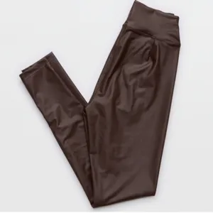 Offline By Aerie Women Brown Vegan Leather Leggings New gym comfort y2k mob wife thumbnail 3