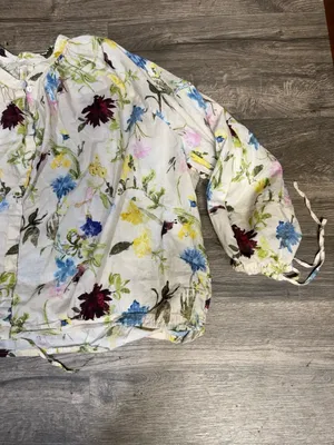 Zara Floral Long Sleeve Blouse Size L Boho Lightweight Top thumbnail 5