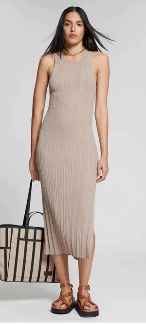 & Other Stories Rib Knit Sleeveless Midi Maxi Tank Dress Taupe‎ Medium thumbnail 1