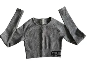 Echt Arise‎ Comfort Crop Top Long Sleeve Ribbed Athleisure Gray XS thumbnail 1
