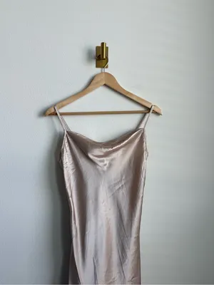 Bebe Satin Cowl Neck Slip Midi Dress Champagne Gold XS thumbnail 5