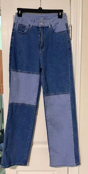 Handmade  Women's Patchwork Denim Pants Multicolor Straight Leg Size S‎ thumbnail 1