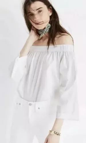 Madewell Off the‎ Shoulder Top 3/4 Sleeve 100% Cotton XXS Minimalist Classic EUC thumbnail 1