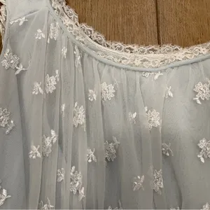 🌟Vtg🌟 Embroidered Empire Waist Maxi Knit Night Gown White / Blue Sz M thumbnail 4