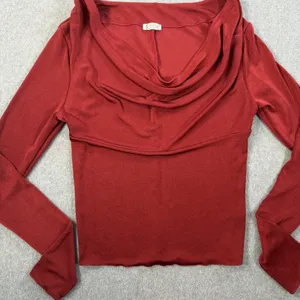 Intimately Free People Women's Large Red Cowl Neck Long Sleeve Cropped Top thumbnail 4