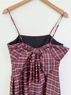 Anthropologie Hutch Plaid Bow Jumpsuit in Red 8 Classic Preppy Holiday Festive thumbnail 4