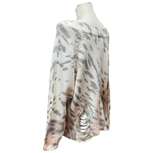 Umgee Distressed Sweater Cream Gray Tan Pink Medium thumbnail 4