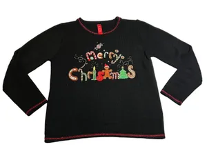 Women's Merry Christmas Crewneck Pullover Knit Sweater Size Medium Holidays thumbnail 1