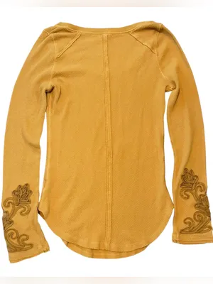 Free People Long-Sleeve Scoop Neck Top in Mustard thumbnail 3