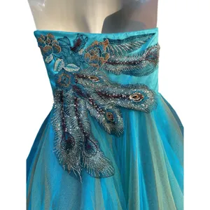 Whimsigoth Peacock Beaded Embroidered Corset Tulle Mini Dress Dave & Johnny Sz 0 thumbnail 5
