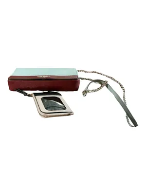 Kate Spade New York Saffiano Leather Colorblock Chain Crossbody Wallet Bag with Removable ID Card Holder Pouch – Mint Green / Burgundy (NWOT) thumbnail 4