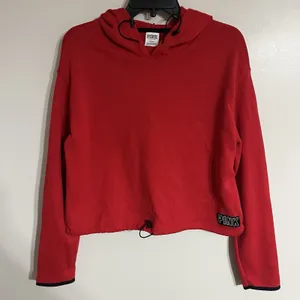 PINK‎ Victoria's Secret Crop Knit Hoodie Red Sweater Pullover Top Size Medium thumbnail 1