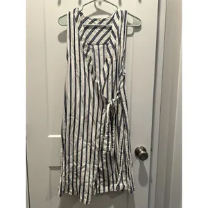 Free People Blue White Striped Sleeveless Tunic Top Boho Longline Large Vest thumbnail 2