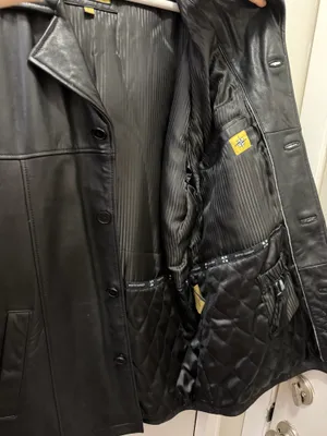 Boston Harbour Men's Black Leather Button Overcoat Quilted Lined Point Collar thumbnail 3