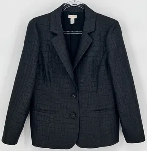 CHICO'S 1 Blazer Medium 8‎ Black Crocodile Embossed Textured Professional Dress thumbnail 1