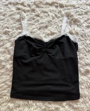 Black Lace-Trim Cami Top thumbnail 1