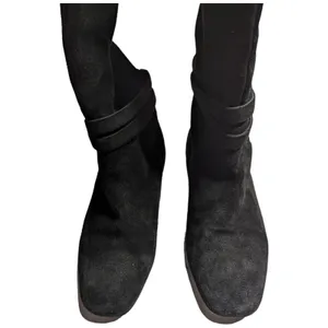 Bettye Muller Anthropologie Black Suede Fold Top Over the Knee Flat Boots 37.5 7 thumbnail 2