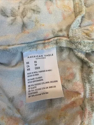 American Eagle Smocked Puff-Sleeve Floral mini Dress - Light Blue and Peach thumbnail 6