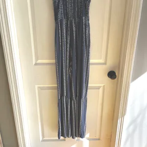 Blue Patterned Lightweight Jumpsuit with Flare BellBottoms Size Large Bohemian thumbnail 12