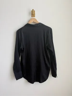 H&M Black Satin Button Down Blouse Women's Medium Long Sleeve Office Top thumbnail 8