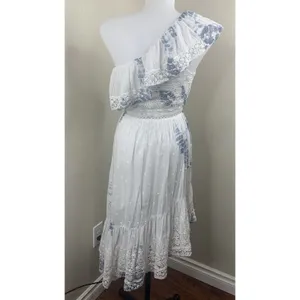 Loveshackfancy One Shoulder Tie Dye Dress Gwen? Sz XS Cotton Blue White thumbnail 5