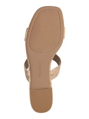 NWT Style & Co. Victoriaa Double Band Block Heel Dress Sandals Cork Brown 6.5M thumbnail 2