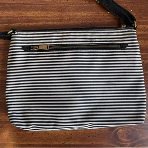 FOSSIL Black White Striped Leather Textile Crossbody Purse thumbnail 5