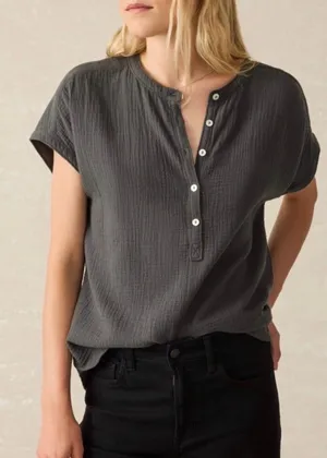 Faherty Dream Cotton Gauze Desmond Blouse Charcoal Grey Size Small thumbnail 1