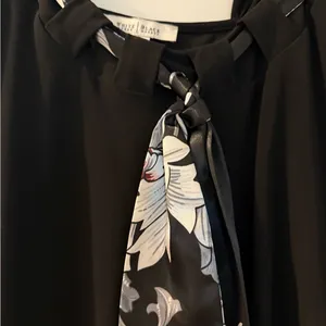 White House Black Market Black Camisole with Floral Satin Neck Tie thumbnail 2