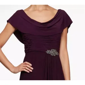 Alex Evenings Cowl Neck Beaded Waist Gown Size 12 Cocktail‎ Formal Eggplant thumbnail 3