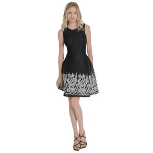 NWT DKNY Embroidered Mesh Sleeveless Fit Flare A-line Dress Black / Ivory 2 thumbnail 6