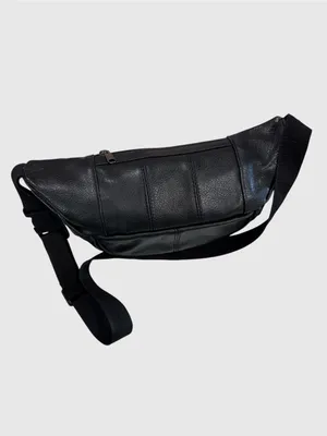 Genuine Leather Black Fanny Pack Belt Bag Crossbody Waist Pack Multi Zip Travel thumbnail 2