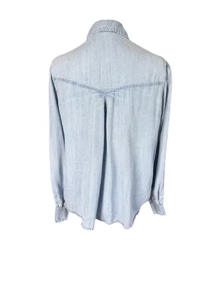 Women's blue jean-like long sleeve collared snap front lightweight shirt size S thumbnail 4