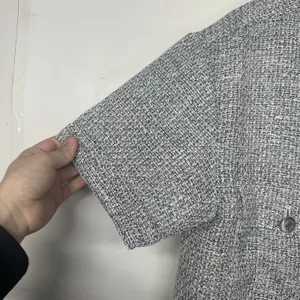 LOFT Womens Large Gray Tweed Cropped Jacket Short Sleeve Button Front thumbnail 2