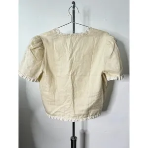 Reformation Linen Ruffle Trim Top Yellow Puff Sleeve Button Front Blouse thumbnail 6