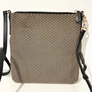Coach Kitt Jacquard Tan Black Leather Crossbody‎ Bag thumbnail 5