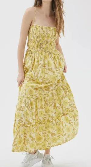 URBAN‎ OUTFITTERS Athena Floral Smocked Maxi Dress Yellow Small thumbnail 1