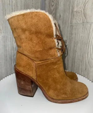 UGG Jerene Chestnut Suede Shearling-Lined Lace-Up Ankle Boots thumbnail 1