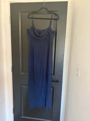 NWT Showpo ANDRINA MIDI DRESS High Low Wrap Corset Dress In Navy thumbnail 6