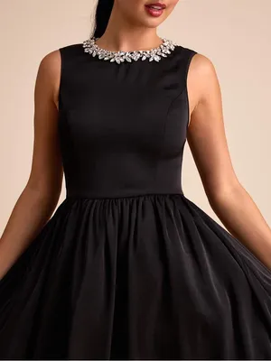 Lulus Marietta Black Satin Rhinestone Sleeveless Midi Dress Size Large Formal thumbnail 3