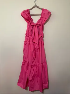 Carole Christian Ruffled Open Back Maxi Dress in Hot Pink thumbnail 3