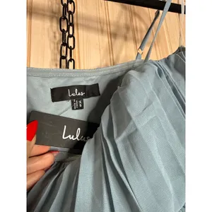 NWT Lulus Jehona Dusty Blue Pleated Tiered Maxi Dress Bridesmaid Holiday Size XS thumbnail 6