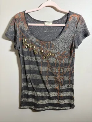 MM Unplugged by Miss Me T-Shirt rhinestones striped thumbnail 1