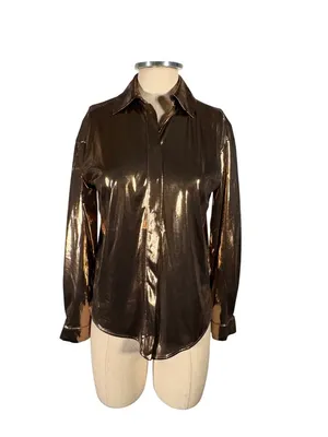 NEW Anthropologie Shine Metallic Copper Long Sleeve Button Up Shirt Size Small thumbnail 3