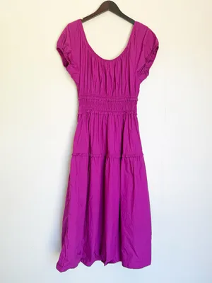 J. CREW Tiered Midi Cotton Poplin Fuchsia Dress Large thumbnail 12