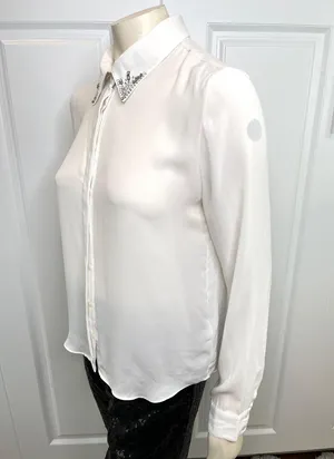 White Jewel Collar Long Sleeve Button Down Blouse thumbnail 4
