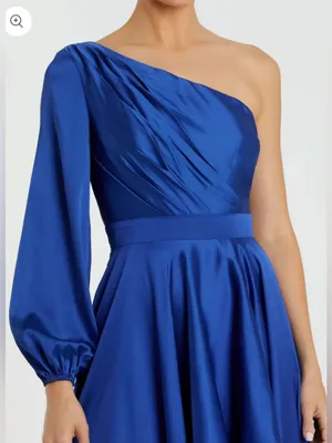 IEENA MAC DUGGAL Dark Blue Long Sleeve One Shoulder Satin High Low A-line Gown thumbnail 2