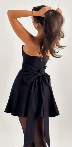 House of CB Emmanuela Black Strapless Detachable Bow Mini Dress M thumbnail 2