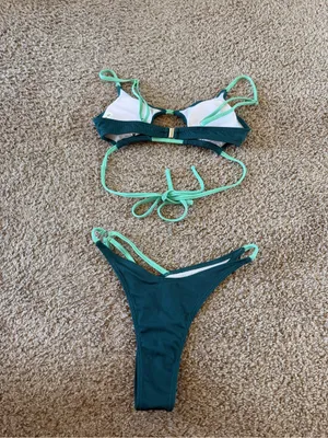 Zaful Teal & Mint Ribbed Two-Piece Bikini thumbnail 2