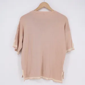 Fashion Peach Short Sleeve Knit Sweater Top Contrast Trim Size M thumbnail 4